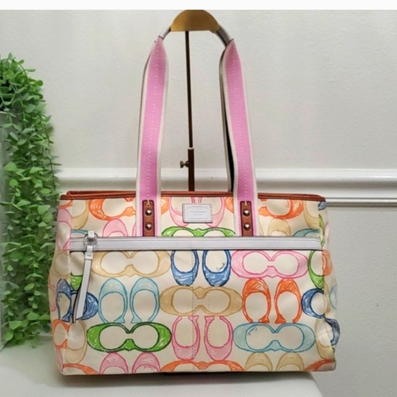 Coach Hampton Scribble Multi Color Large Tote Bag VINTAGE